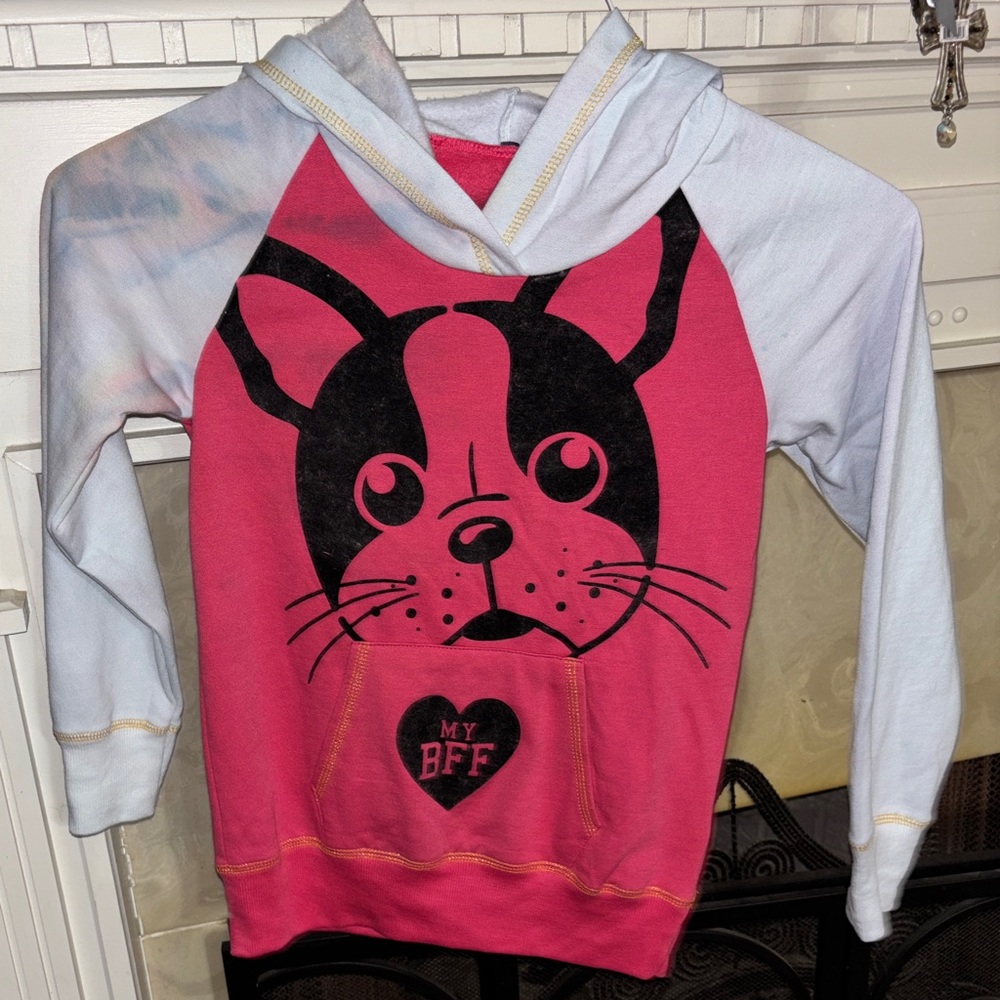 Girls Boston Terrier Pup Sweatshirt/Hoodie, Size-8-10, washed once, never worn.